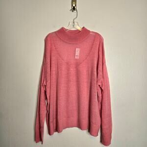 Minimalist Mod Pink Wool Blend Lightweight Semi Sheer Panel Sweater XXL NWT